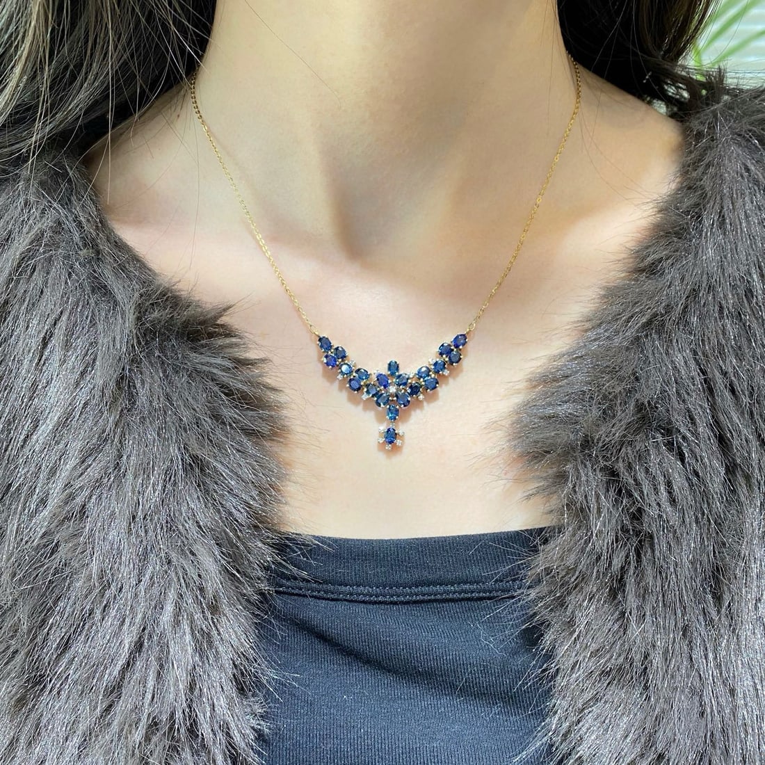 14k Gold 9.95 Ctw Natural Sapphire & Diamond Necklace - 3