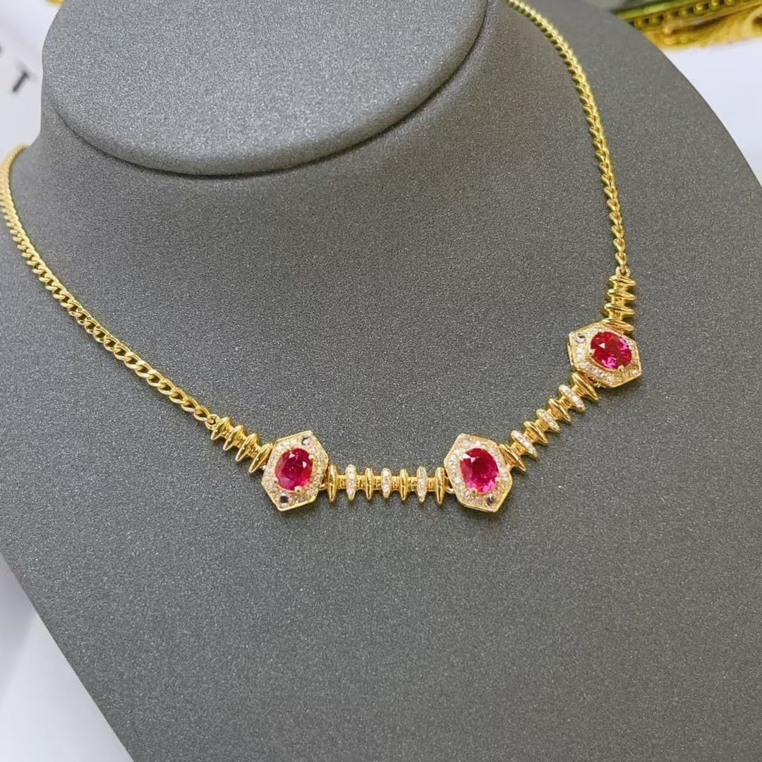 14k Gold 1.62 Ctw Natural Ruby & Diamond Necklace - 2