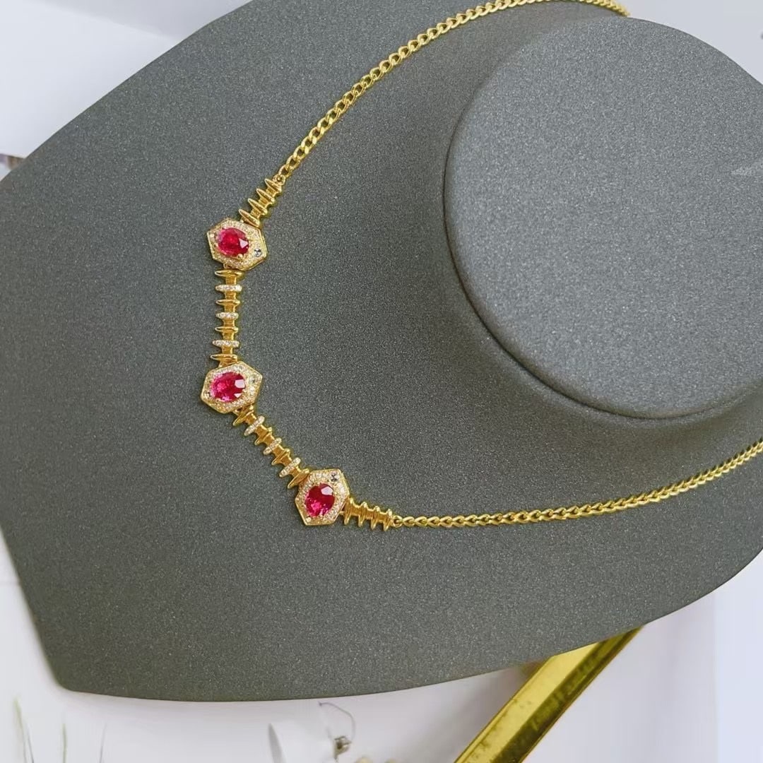 14k Gold 1.62 Ctw Natural Ruby & Diamond Necklace - 3
