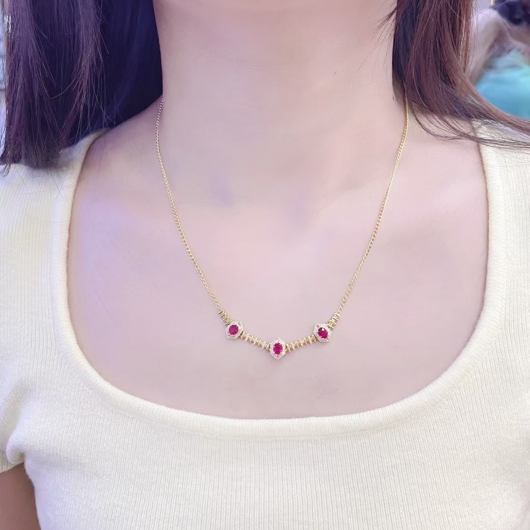 14k Gold 1.62 Ctw Natural Ruby & Diamond Necklace - 4