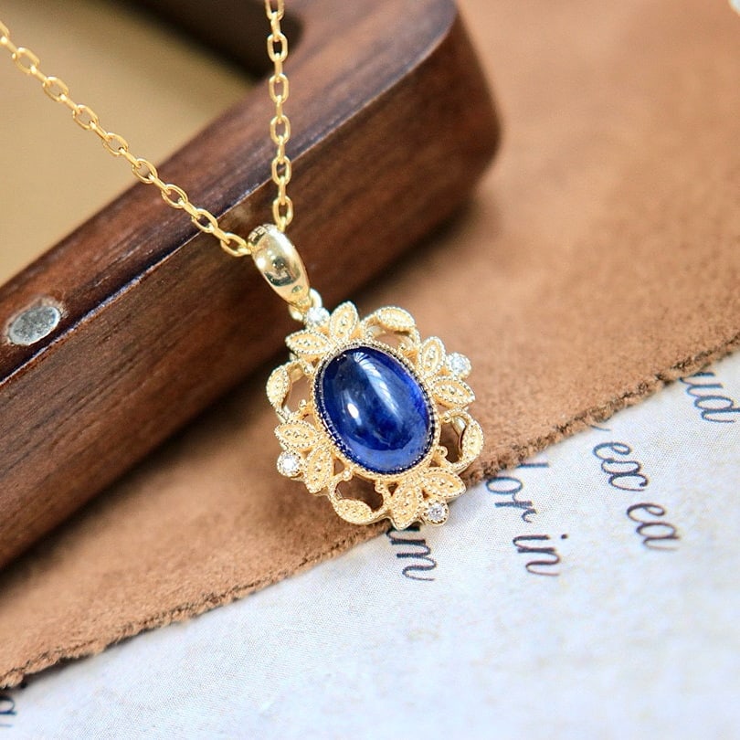 14k Gold 1.4 Ct Natural Sapphire & Diamond Necklace - 2