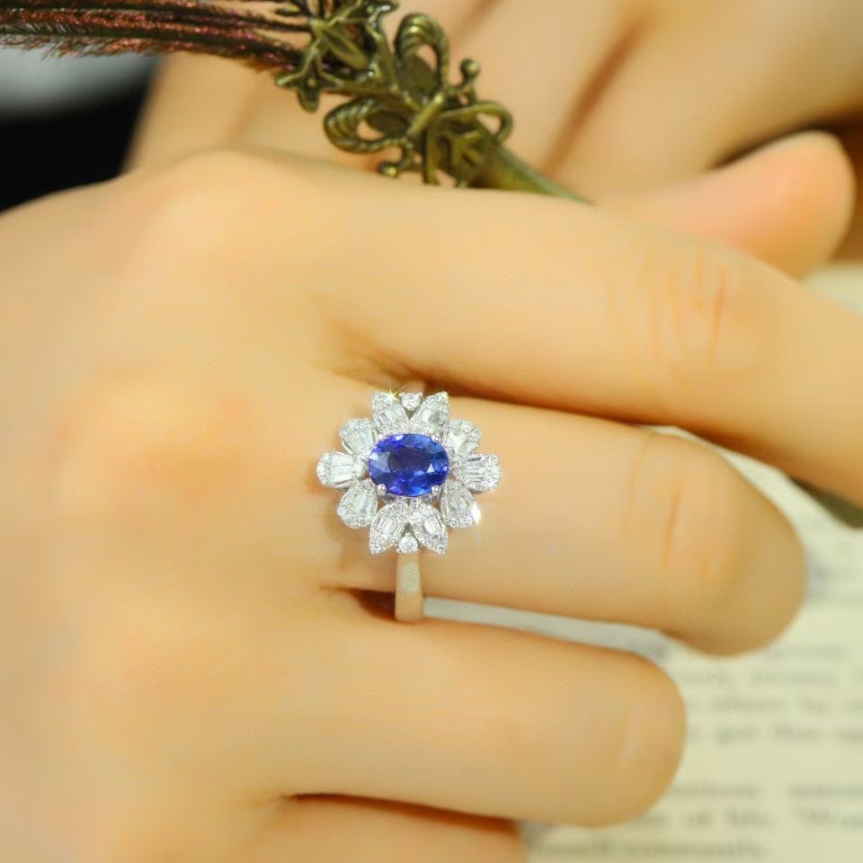 14k Gold 1.38 Ctw Natural Sapphire & Diamond Ring - 5