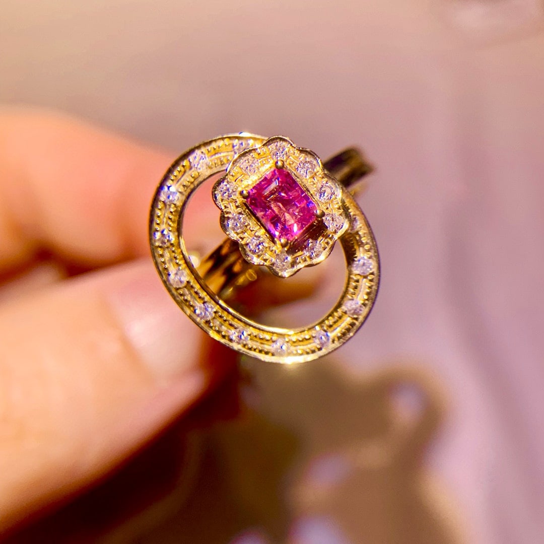 14k Gold 0.56 Ctw Natural Sapphire & Diamond Ring: Ref:230992138 // gold content:14k gold // ring size:7. 25us // // main gemstone:sapphire // shape:octagonal // carat weight:0. 28ct // color:pink // treatment:natural // // adjacent gemstone 2 :