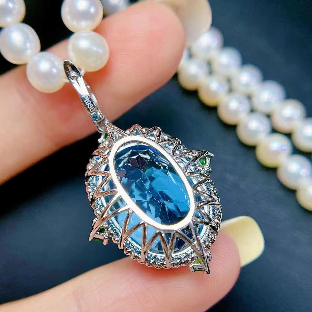 14k Gold 20 Ct Natural Topaz & Emerald Pendant( Without Chain ) - 2