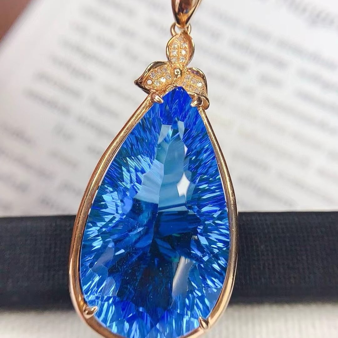 14k Gold 29 Ct Natural Topaz & Diamond Pendant( Without Chain ) - 3