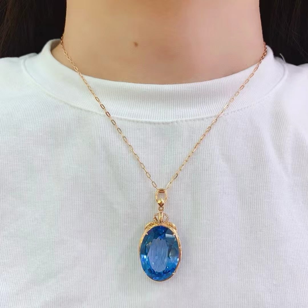 14k Gold 27 Ct Natural Topaz & Diamond Pendant( Without Chain ) - 2