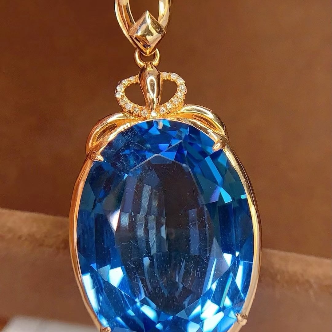 14k Gold 27 Ct Natural Topaz & Diamond Pendant( Without Chain ) - 3