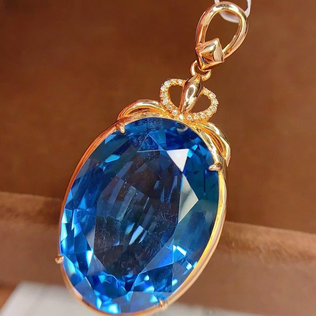 14k Gold 27 Ct Natural Topaz & Diamond Pendant( Without Chain ) - 4