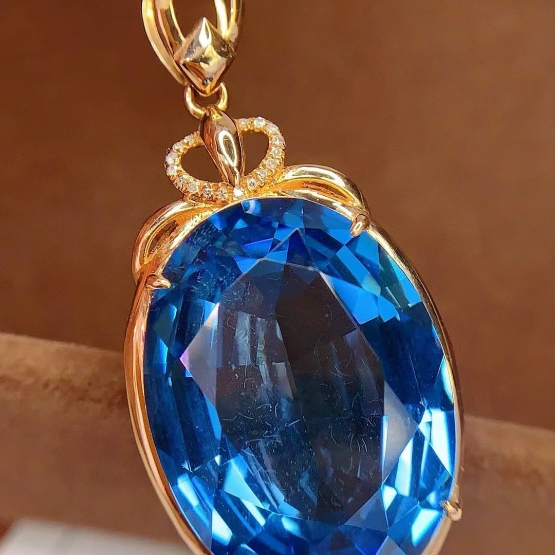 14k Gold 27 Ct Natural Topaz & Diamond Pendant( Without Chain ) - 5