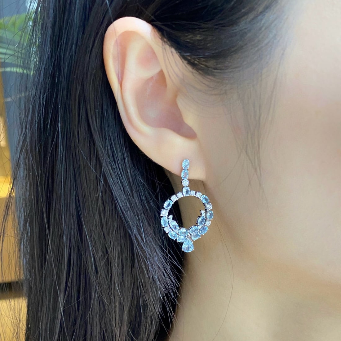 14k Gold 4.40 Ctw Natural Aquamarine & Diamond Earrings - 2