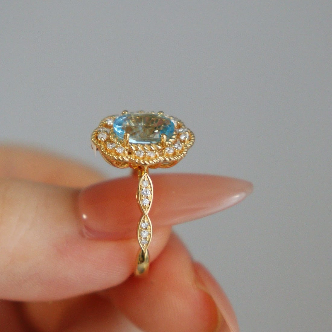 14k Gold 1 Ct Natural Aquamarine & Diamond Ring/pendant( Without Chain ) - 2