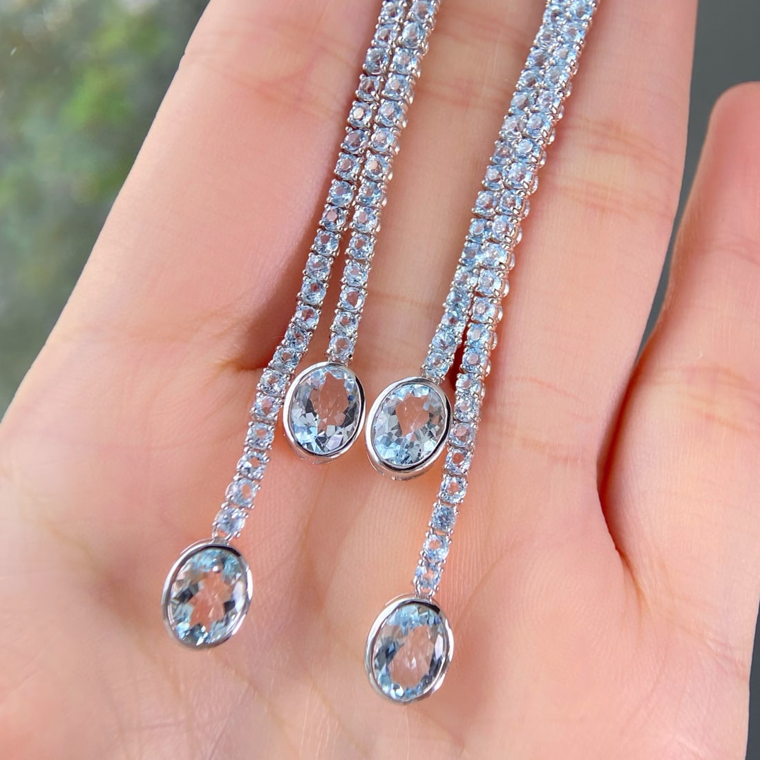 14k Gold 10.04 Ctw Natural Aquamarine & Topaz Earrings - 2