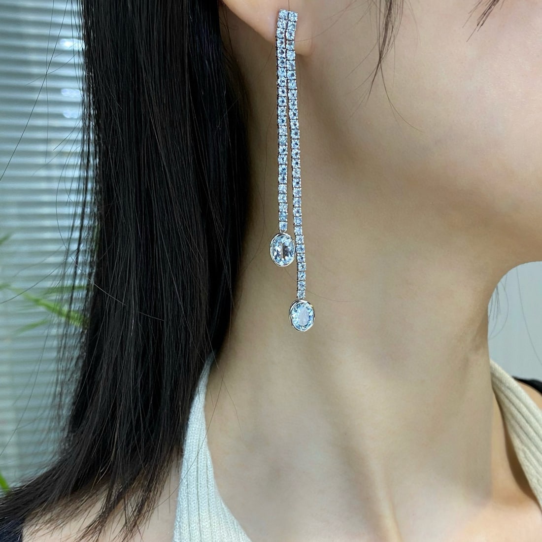 14k Gold 10.04 Ctw Natural Aquamarine & Topaz Earrings - 4