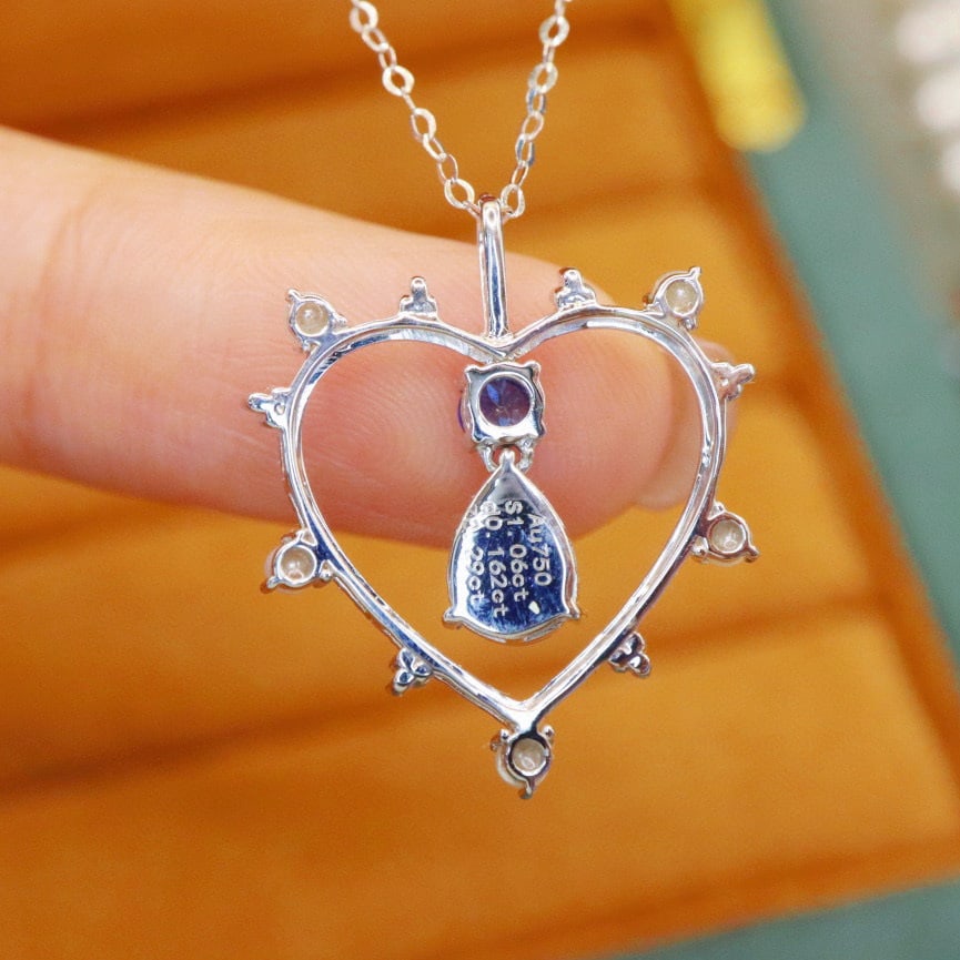 14k Gold 1.06 Ctw Vivid Blue Natural Sapphire & Sapphire Necklace - 5