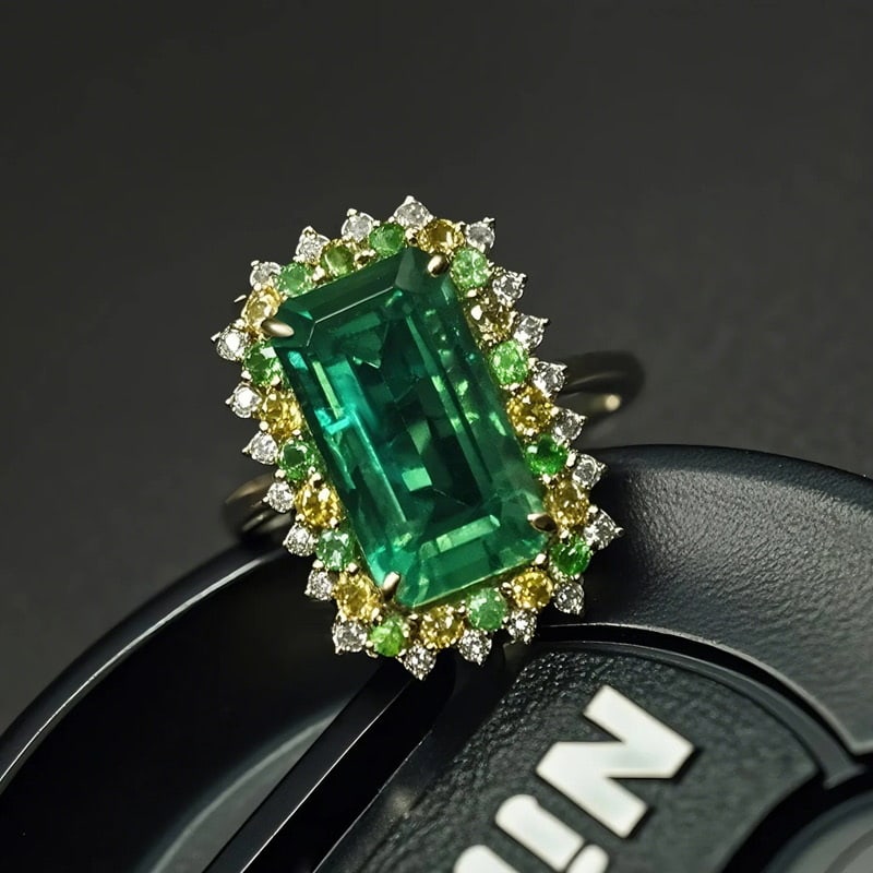 14k Gold 4.81 Ctw Vivid Green Natural Emerald & Diamond Ring - 2