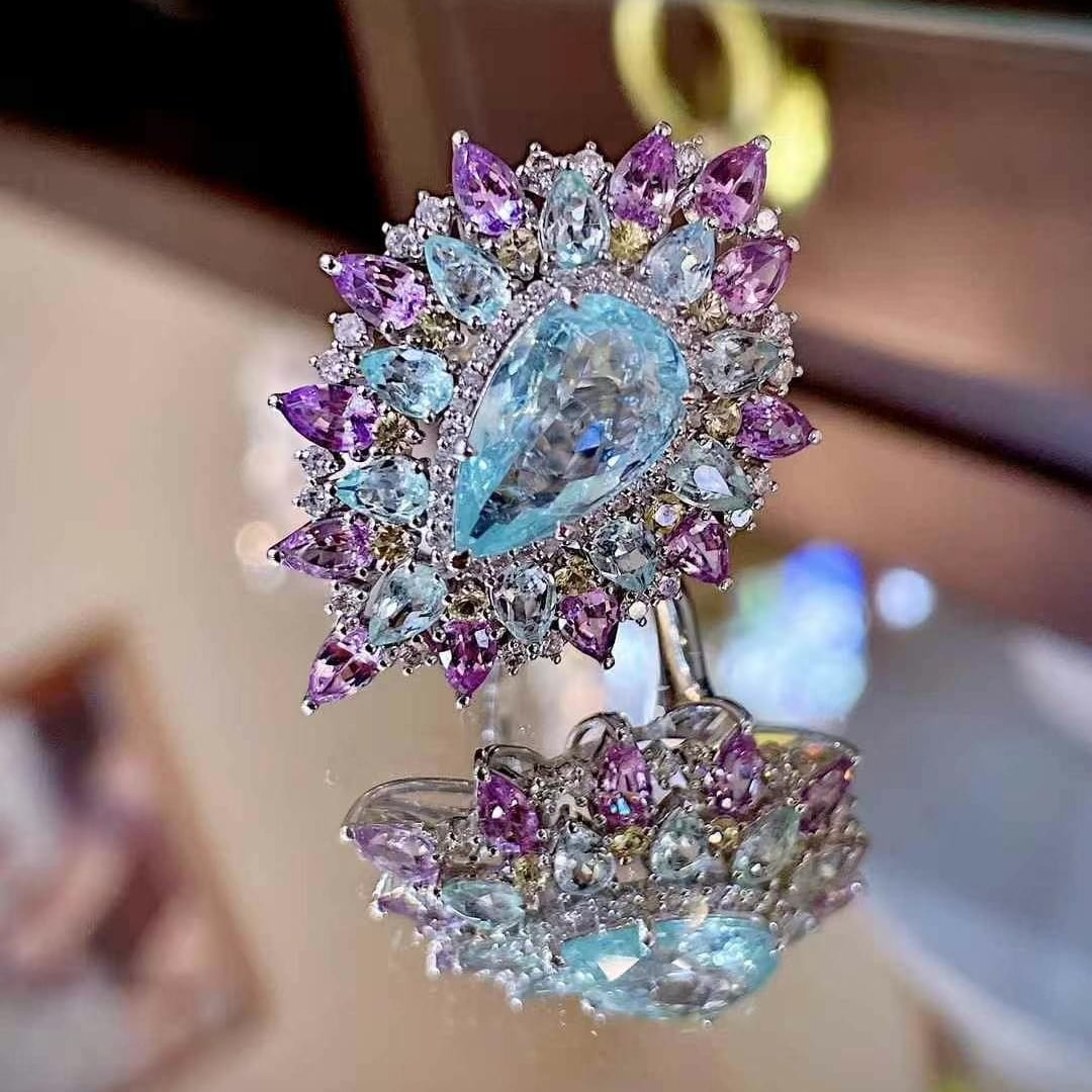 14k Gold 3.33 Ctw Natural Paraiba Tourmaline & Diamond Ring - 3