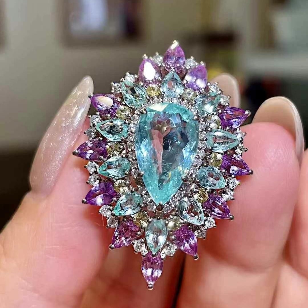 14k Gold 3.33 Ctw Natural Paraiba Tourmaline & Diamond Ring - 5