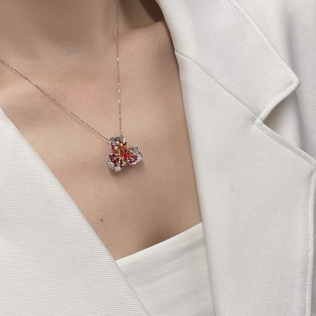 14k Gold 1.3 Ct Natural Tourmaline & Ruby & Diamond Pendant( Without Chain ) - 4