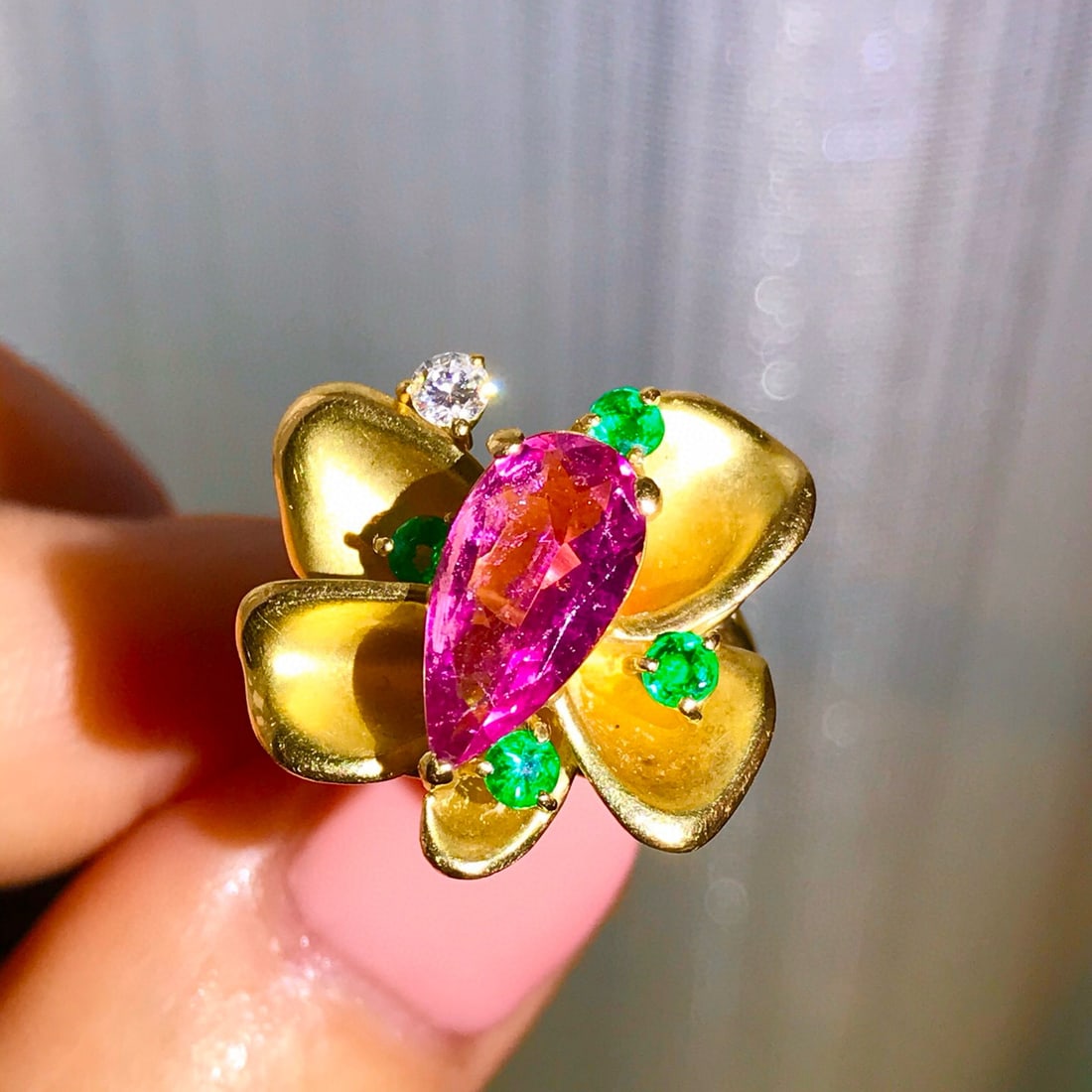14k Gold 1.77 Ctw Natural Tourmaline & Emerald Ring - 2