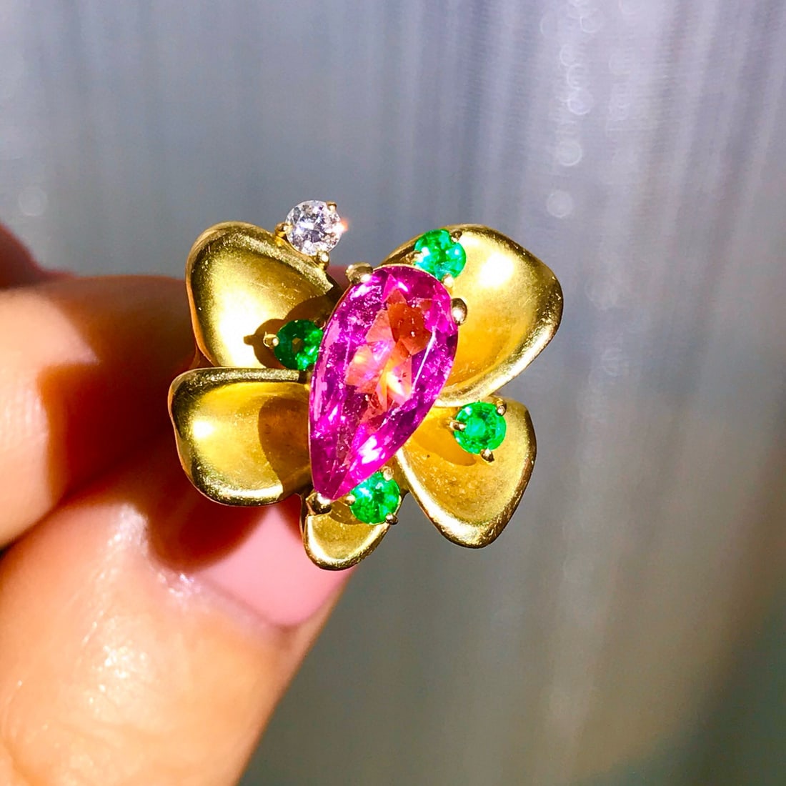 14k Gold 1.77 Ctw Natural Tourmaline & Emerald Ring - 4