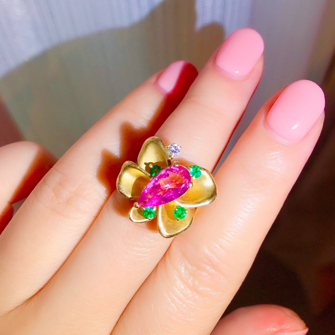 14k Gold 1.77 Ctw Natural Tourmaline & Emerald Ring - 5