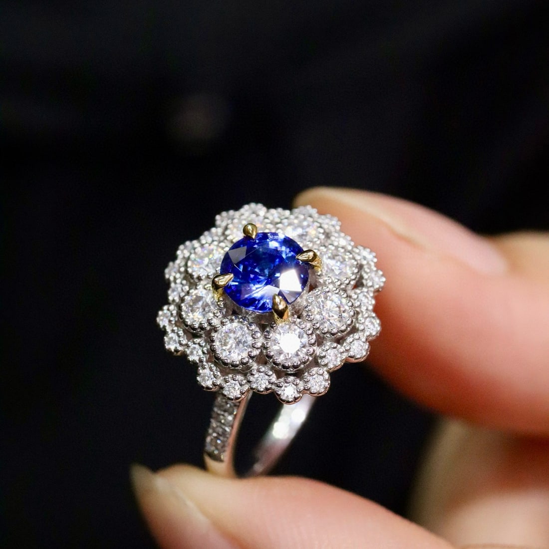 14k Gold 1.11 Ctw Natural Sapphire & Diamond Ring - 4