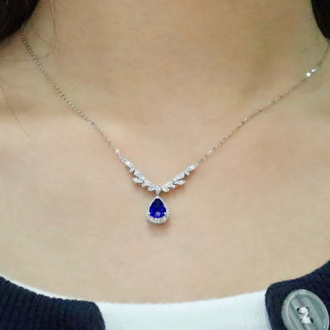 14k Gold 1.44 Ctw Natural Sapphire & Diamond Necklace - 5