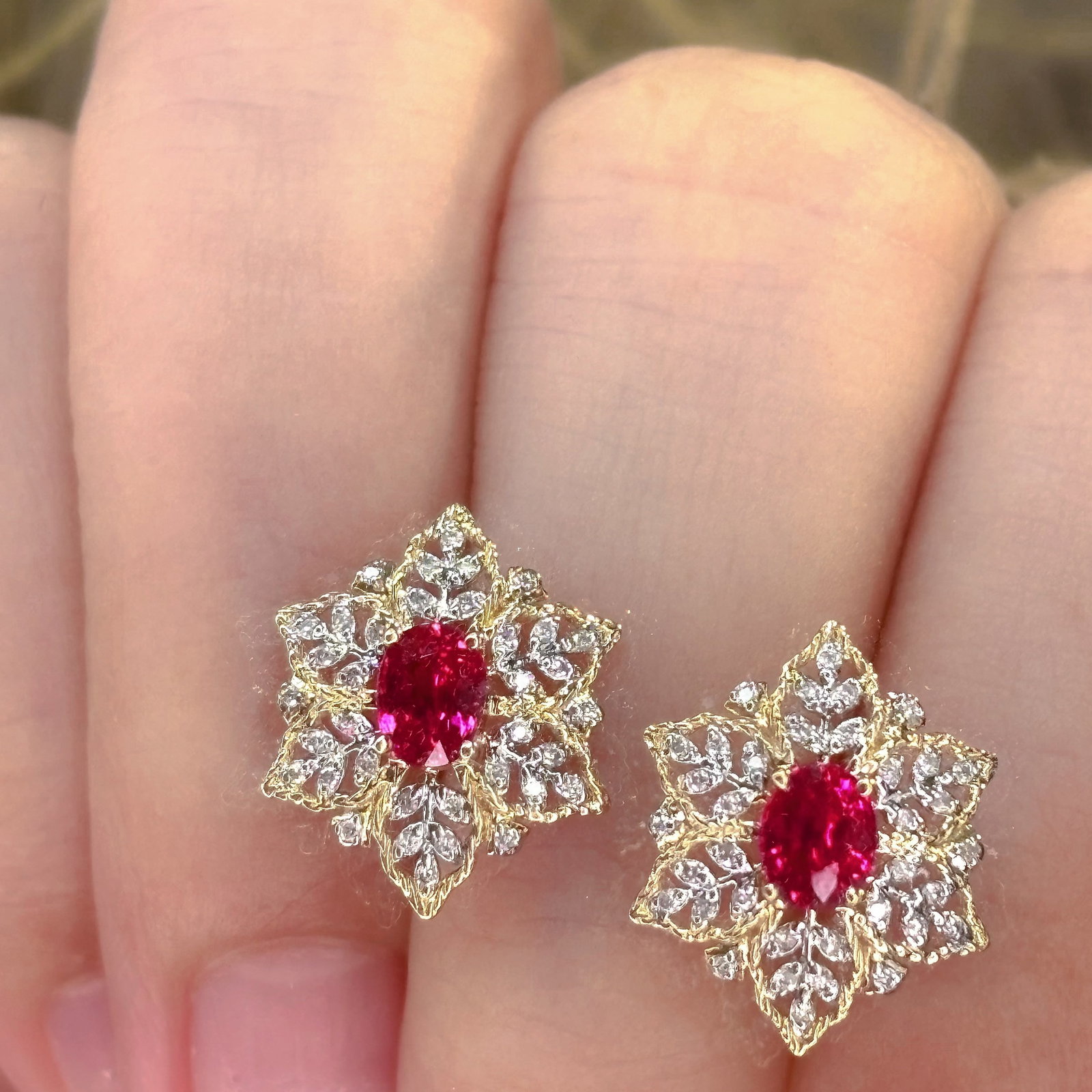 14k Gold 0.65 Ct Natural Ruby & Diamond Earrings - 2