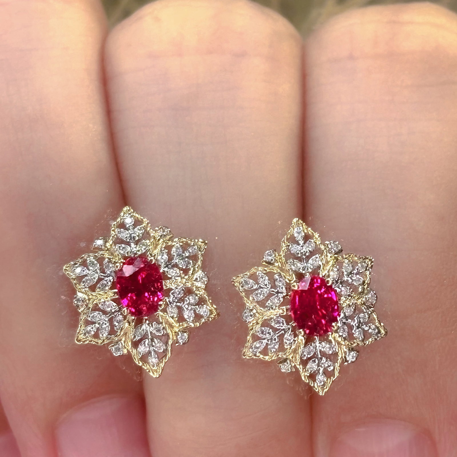 14k Gold 0.65 Ct Natural Ruby & Diamond Earrings - 3