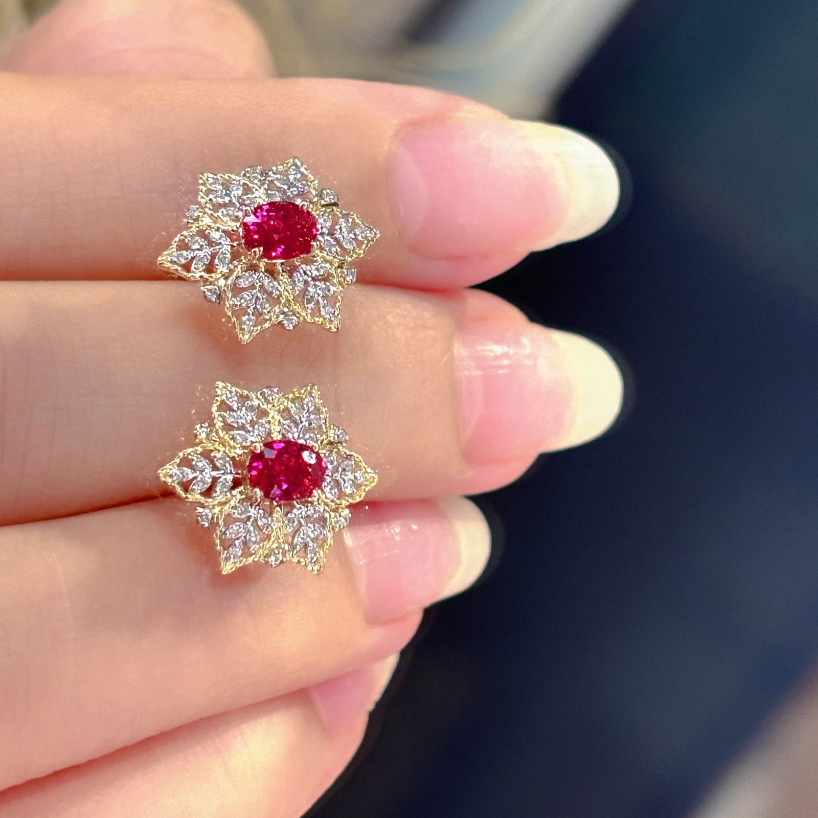 14k Gold 0.65 Ct Natural Ruby & Diamond Earrings - 4