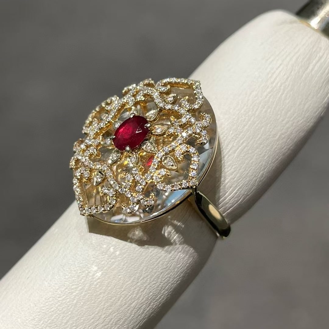14k Gold 0.2 Ct Natural Ruby & Diamond Ring - 2