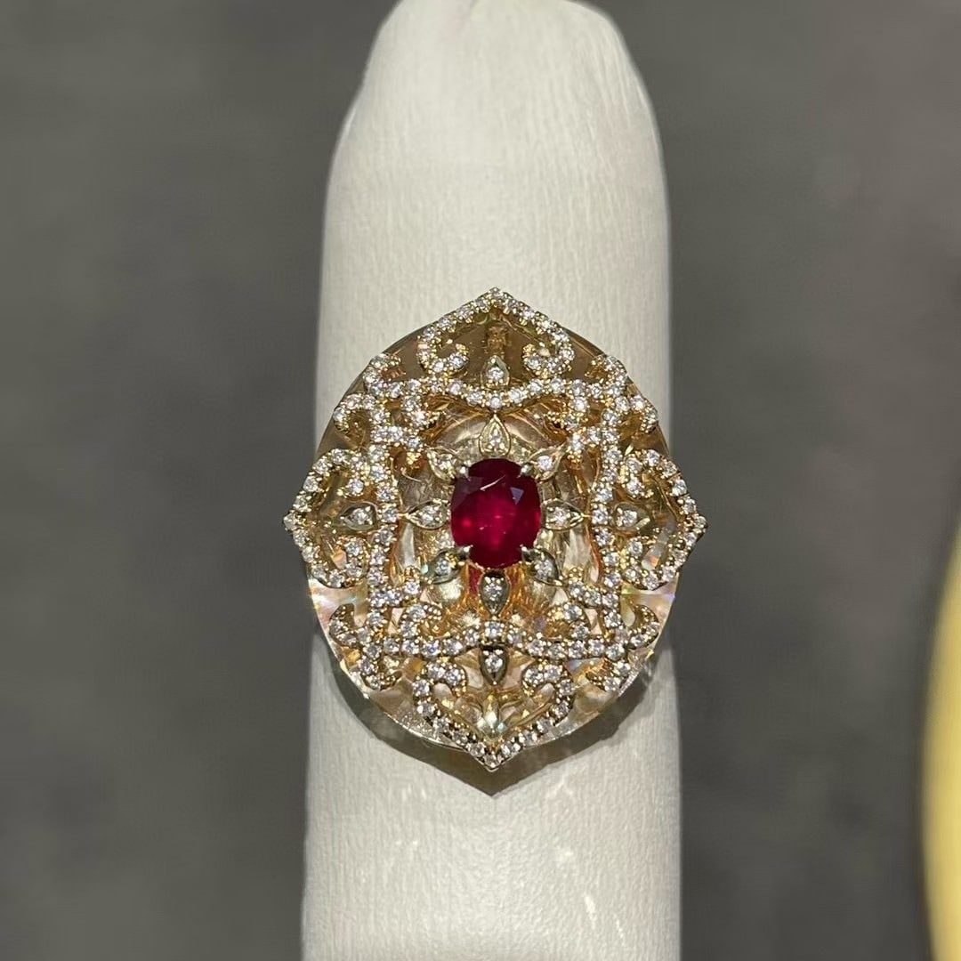 14k Gold 0.2 Ct Natural Ruby & Diamond Ring - 3