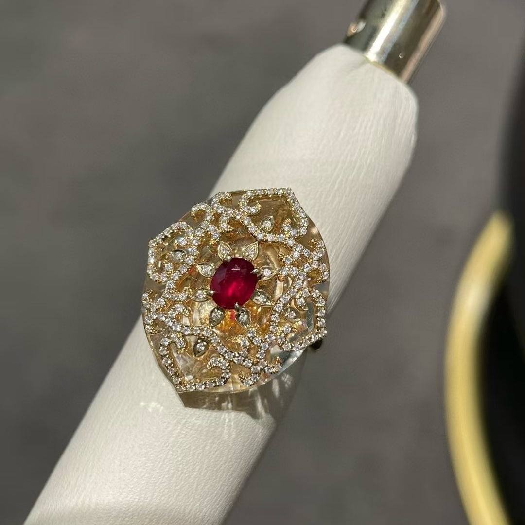14k Gold 0.2 Ct Natural Ruby & Diamond Ring - 4