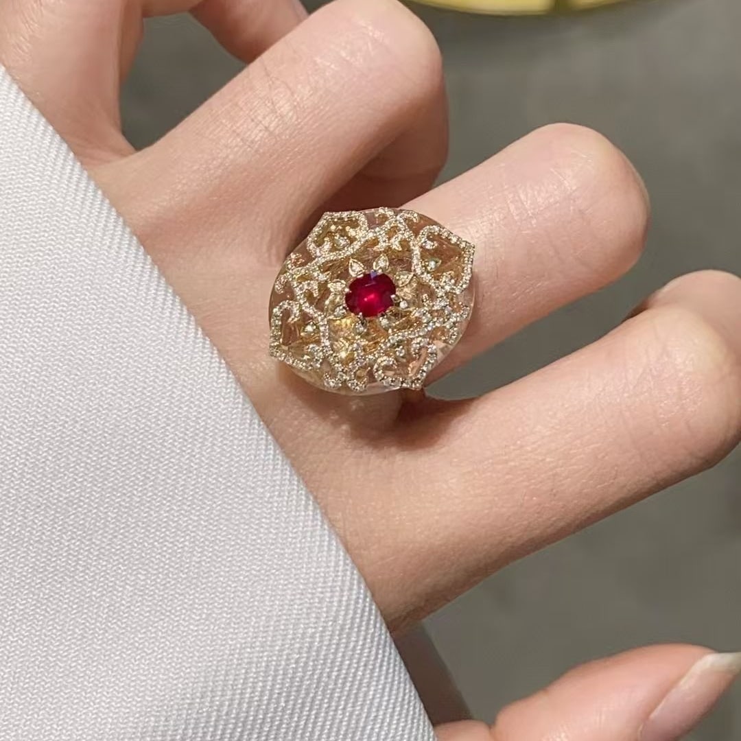 14k Gold 0.2 Ct Natural Ruby & Diamond Ring - 5