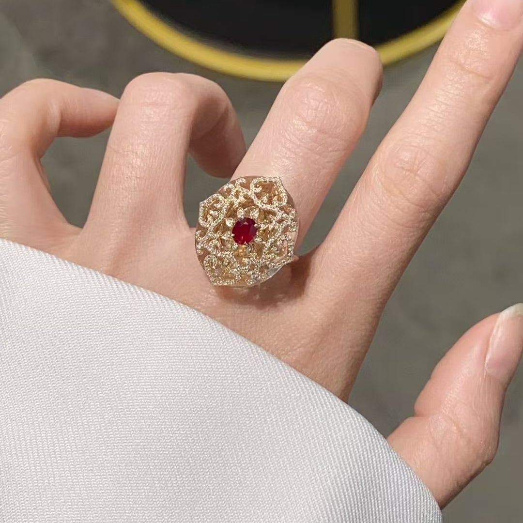 14k Gold 0.2 Ct Natural Ruby & Diamond Ring - 6