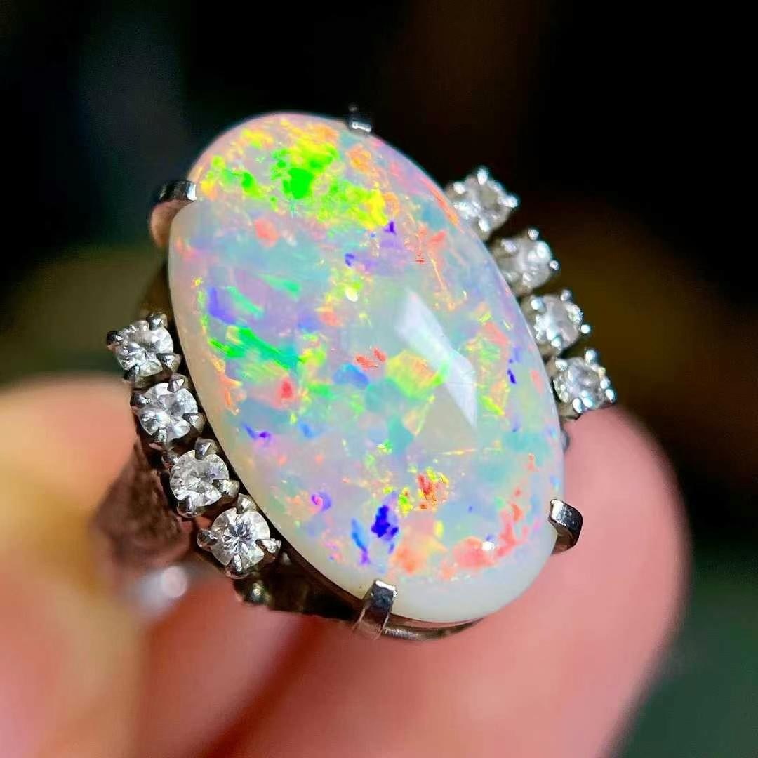 14k Gold 4.36 Ctw Natural Opal & Diamond Ring - 2