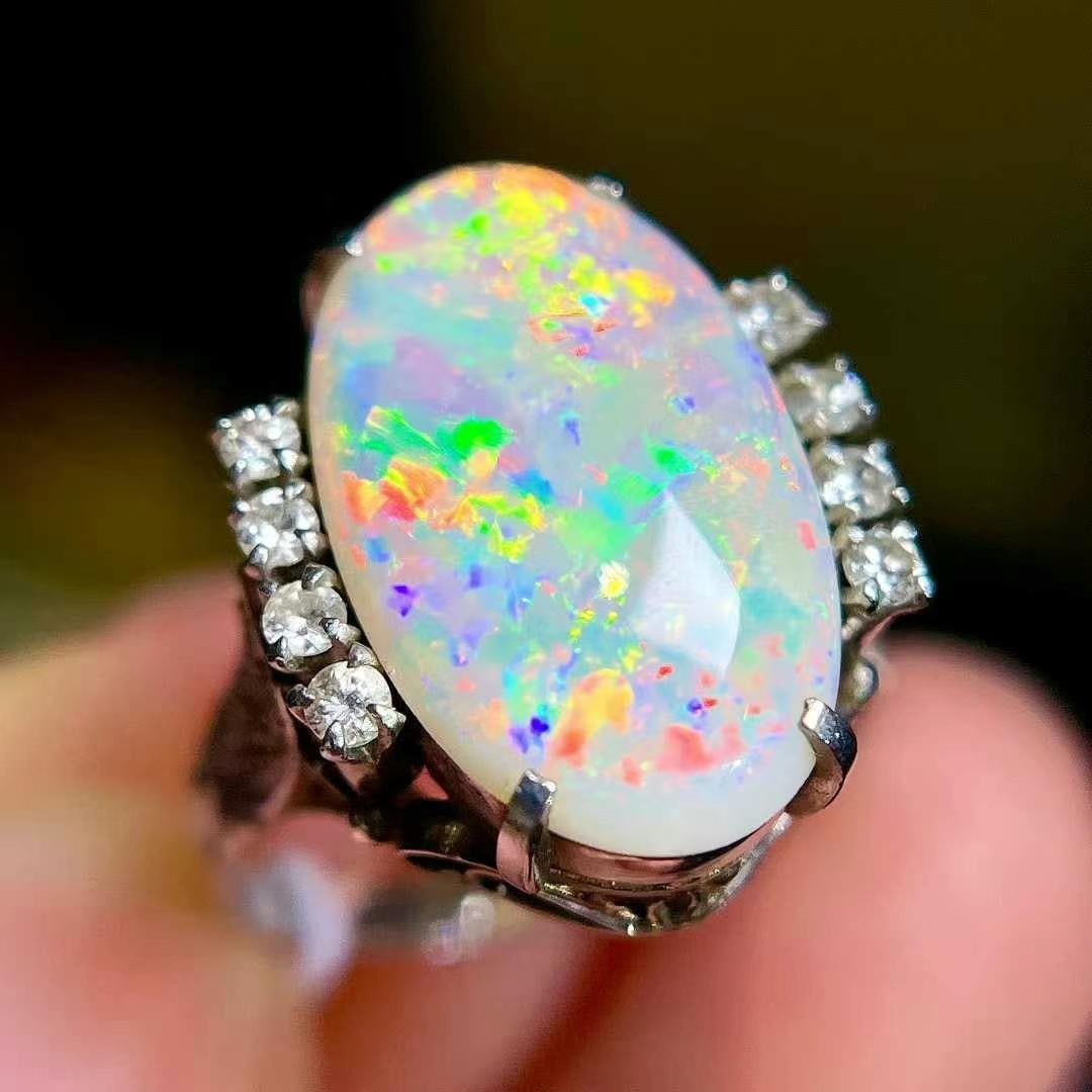 14k Gold 4.36 Ctw Natural Opal & Diamond Ring - 4
