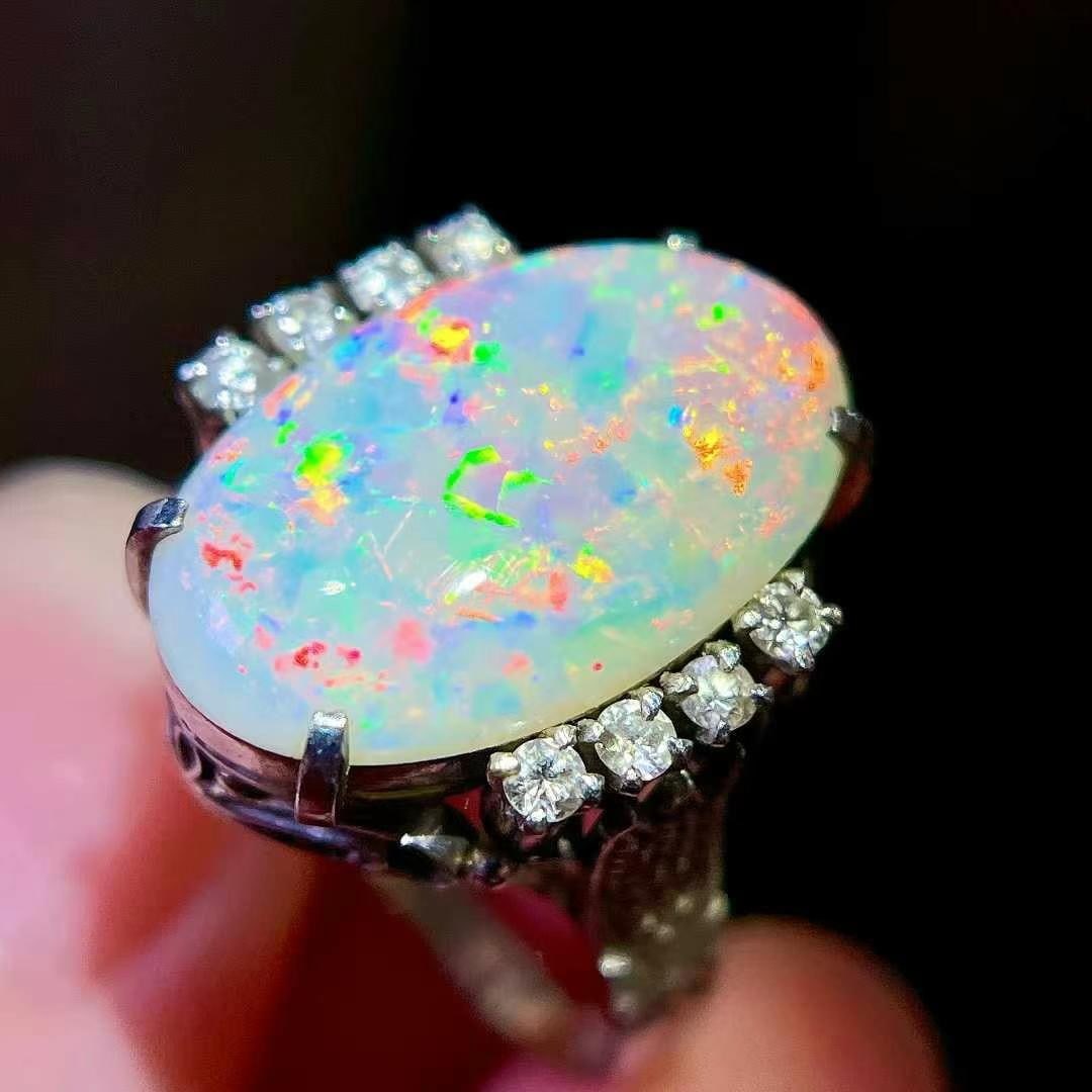 14k Gold 4.36 Ctw Natural Opal & Diamond Ring - 6