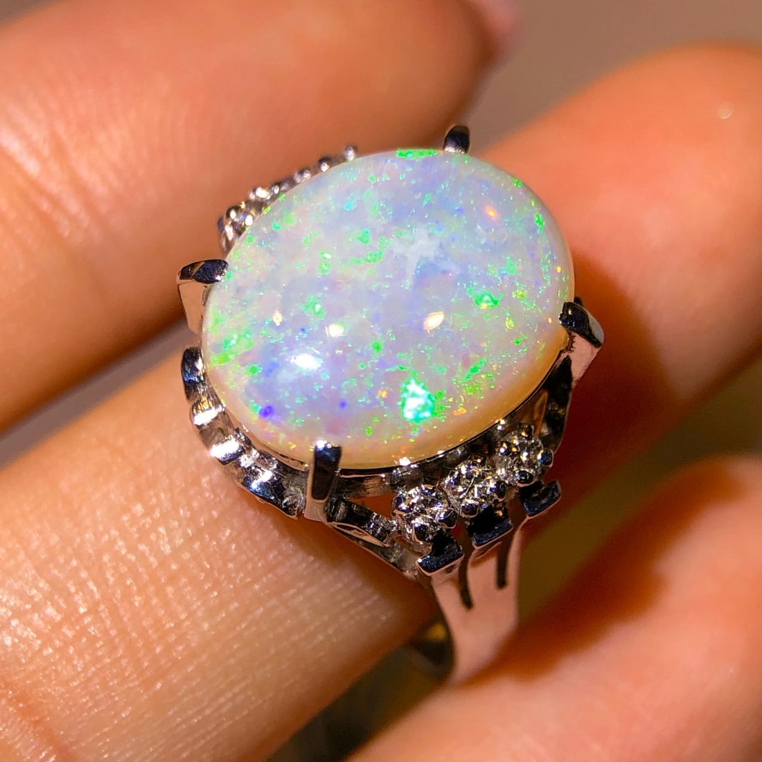 14k Gold 3.38 Ctw Natural Opal & Diamond Ring - 2