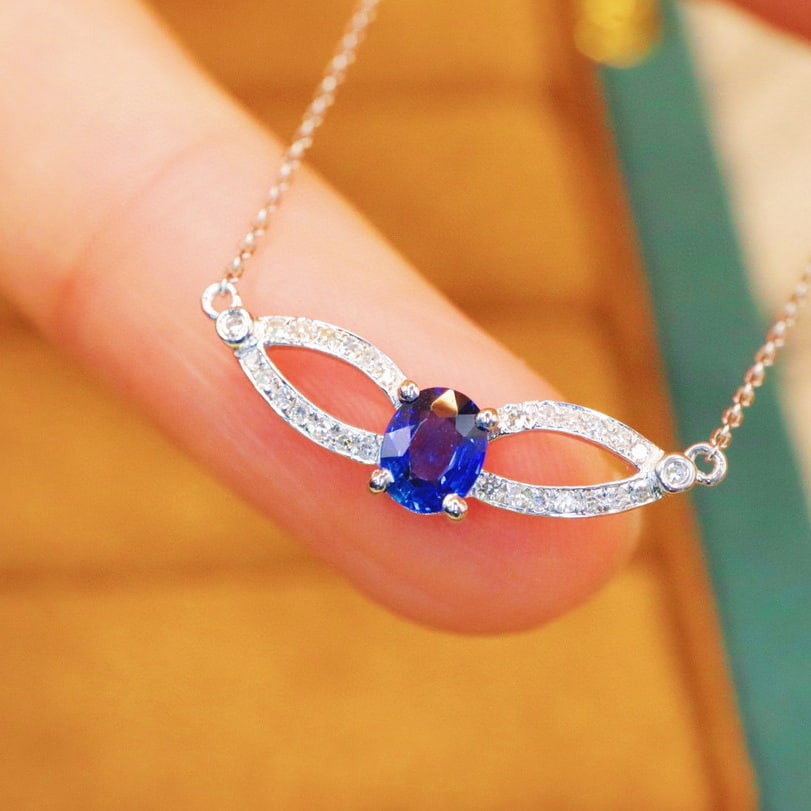 14k Gold 0.52 Ctw Natural Sapphire & Diamond Necklace - 3