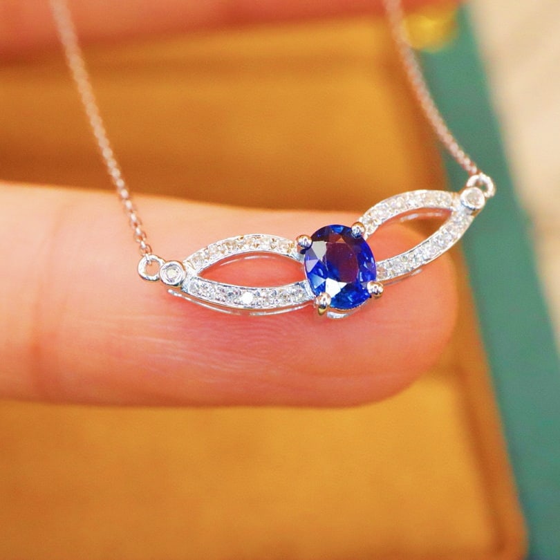 14k Gold 0.52 Ctw Natural Sapphire & Diamond Necklace - 4