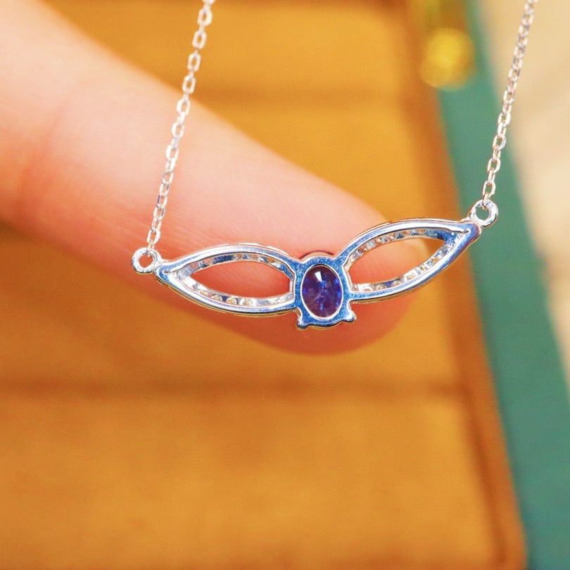 14k Gold 0.52 Ctw Natural Sapphire & Diamond Necklace - 5