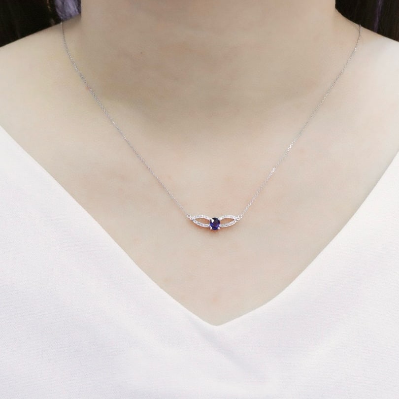 14k Gold 0.52 Ctw Natural Sapphire & Diamond Necklace - 6