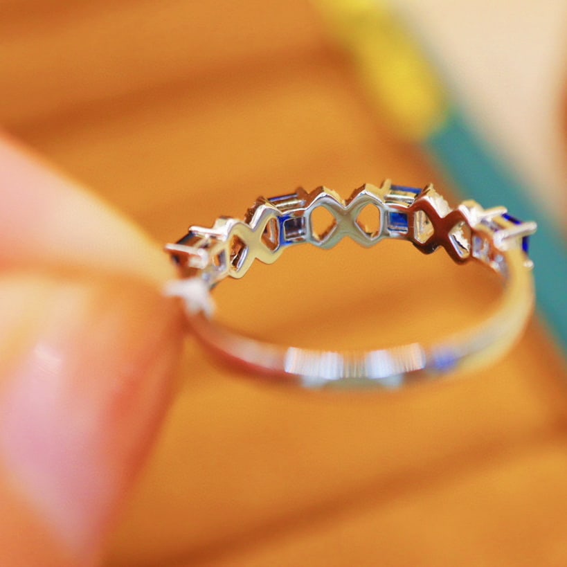 14k Gold 0.88 Ctw Natural Sapphire & Diamond Ring - 5