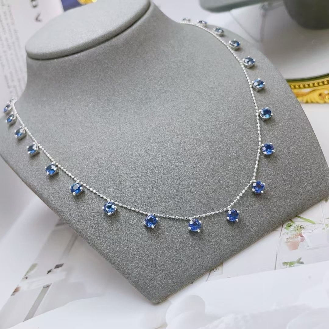14k Gold 5.33 Ct Natural Sapphire Necklace - 2