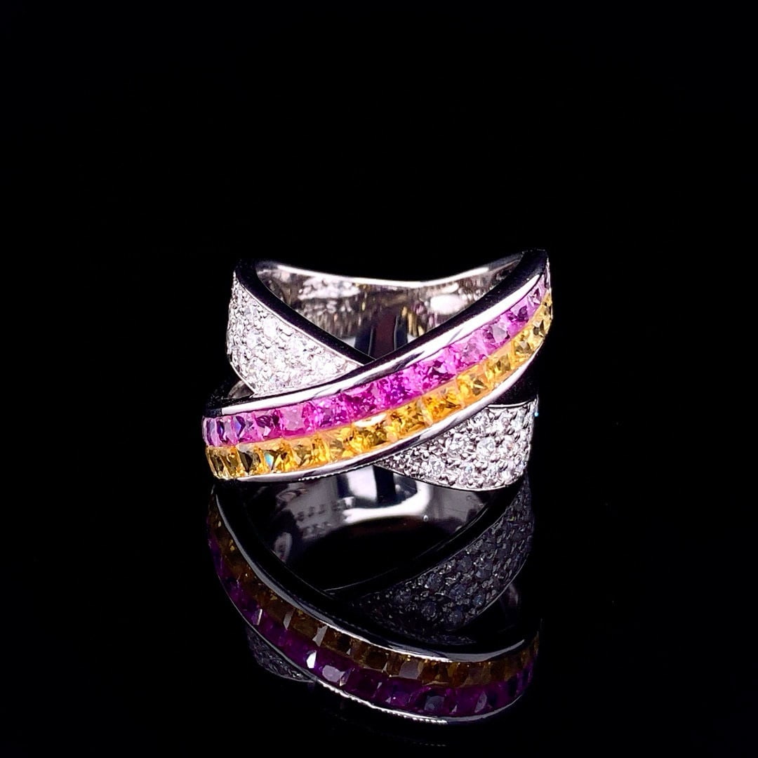 14k Gold 2.26 Ctw Natural Sapphire & Sapphire Ring: Ref:230992188 // gold content:14k gold // ring size:7. 25us // // main gemstone:sapphire // shape:princess // carat weight:1. 16ct // color:pink // treatment:natural // // adjacent gemstone 2 :