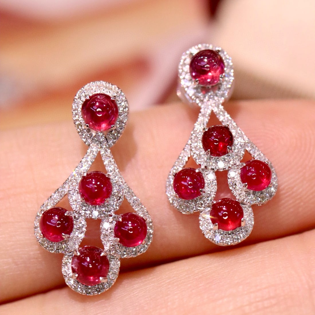 14k Gold 3.34 Ctw Natural Ruby & Diamond Earrings: Ref:230992191 // gold content:14k gold // main gemstone:ruby // shape:round // carat weight:3. 0ct // color:red // treatment:natural // cut grade:g // // adjacent gemstone 2 : diamond // shape:round /