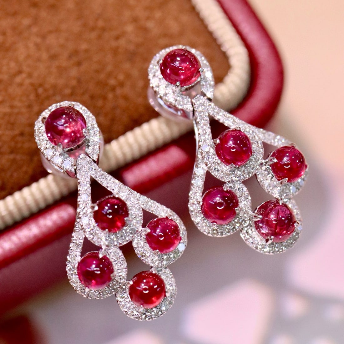 14k Gold 3.34 Ctw Natural Ruby & Diamond Earrings - 2