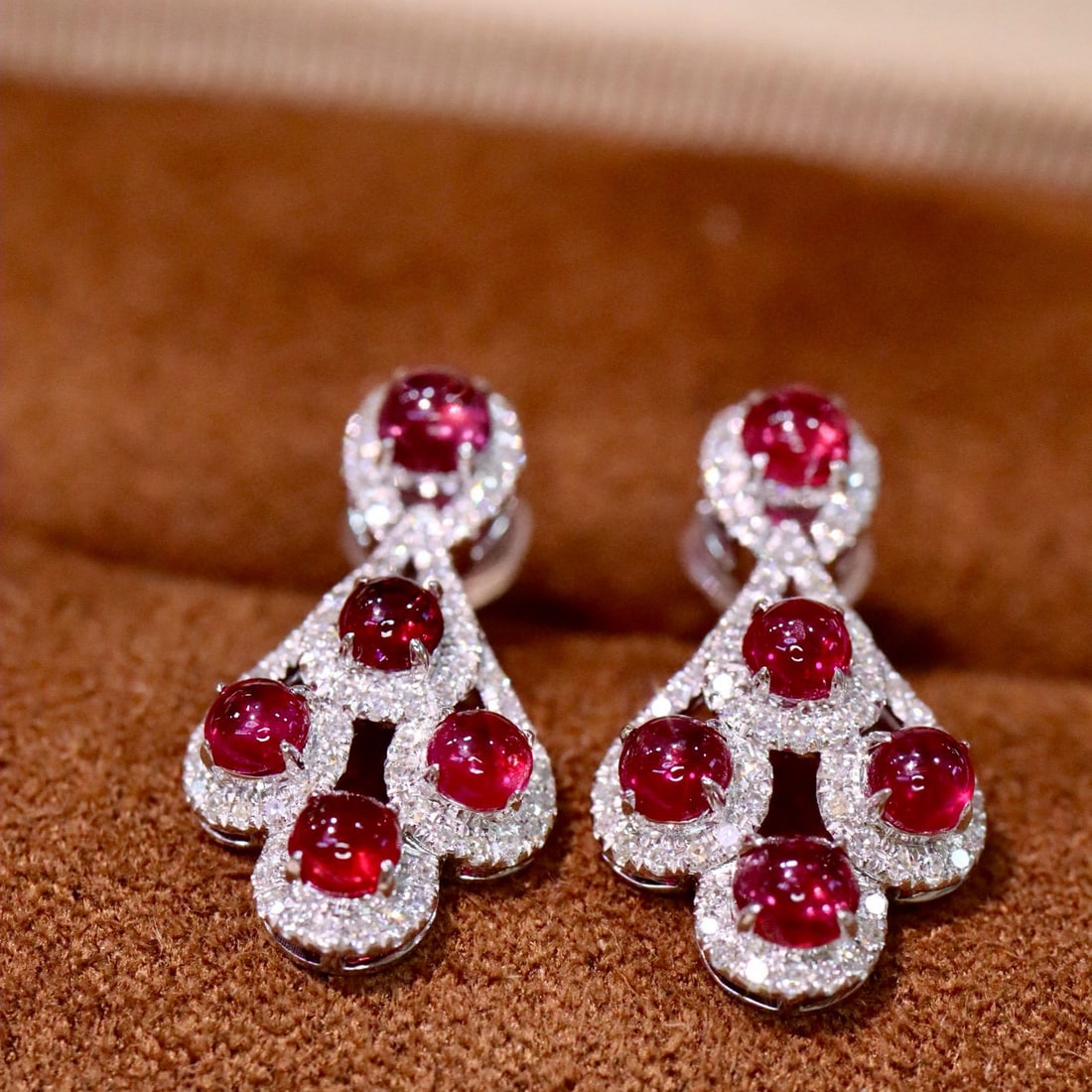 14k Gold 3.34 Ctw Natural Ruby & Diamond Earrings - 4