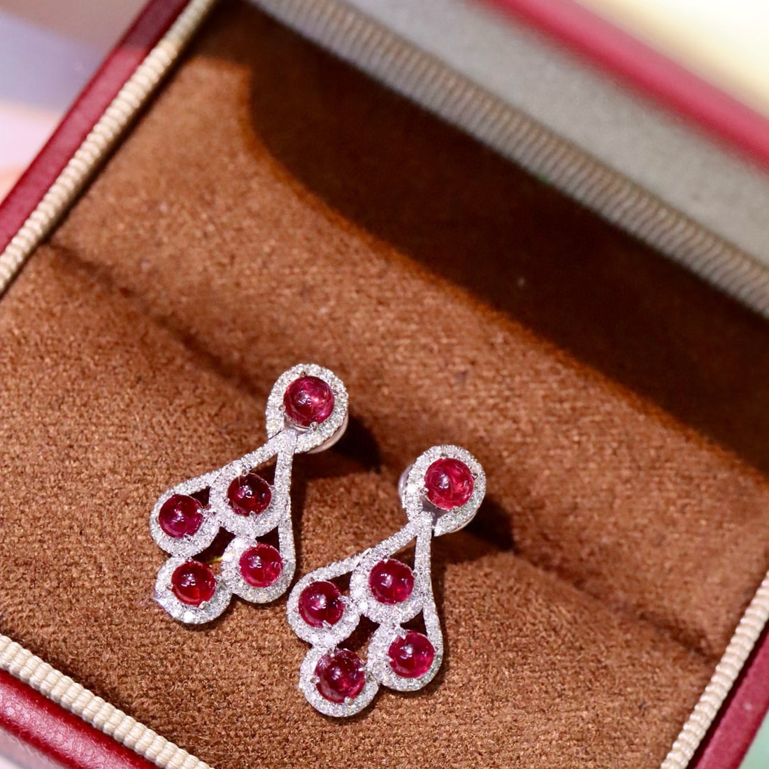 14k Gold 3.34 Ctw Natural Ruby & Diamond Earrings - 6